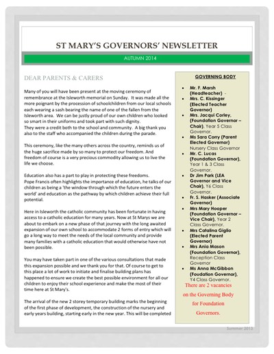 Governors Autumn Newsletter 2014